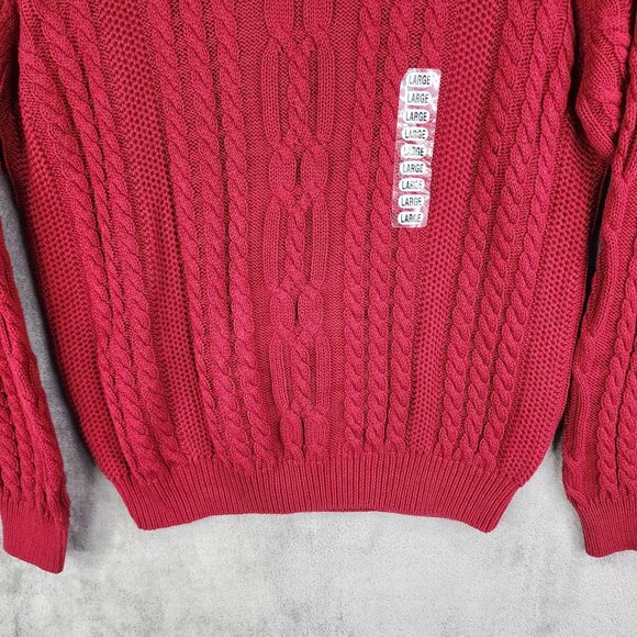 Mens Red Geoffrey Beene Pullover Cable Knit Sweater Crew Neck Long Sleeve Size L - Picture 3 of 10